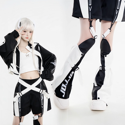 Colorblock-Beinwärmer Futuristisches Schwarz und Landmine-Stil Weiß