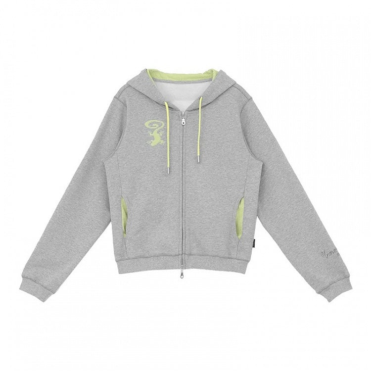 Retro Fall Gray Hooded Zip Jacket with Gecko Motif and Striped Accents - innomoood