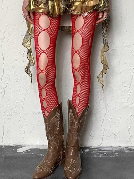 Y2K Design Tights Cut-out Black/Red/White/Gray