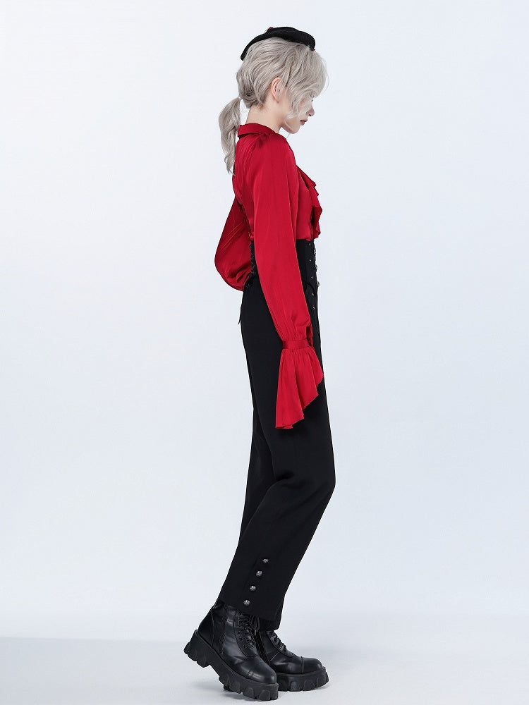 Black Boned Corset Belt High-Rise Ouji Pants - DevilInspired Exclusive Collection