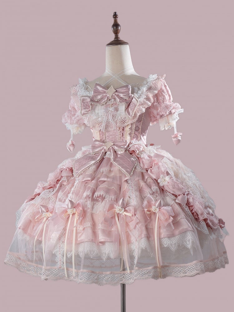 Bead Strawberry Theme Dress Lolita Style Accents Sweet Bow Hanayome Lace and with Pink