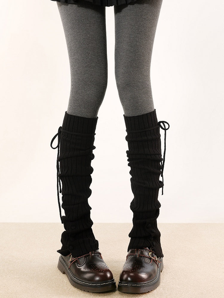 Pattern Striped Straps Leg Warmers Knitted 5 and Vertical Colors with Buttons