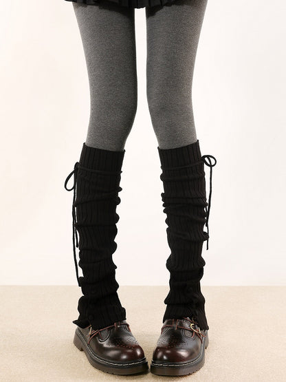 Pattern Striped Straps Leg Warmers Knitted 5 and Vertical Colors with Buttons