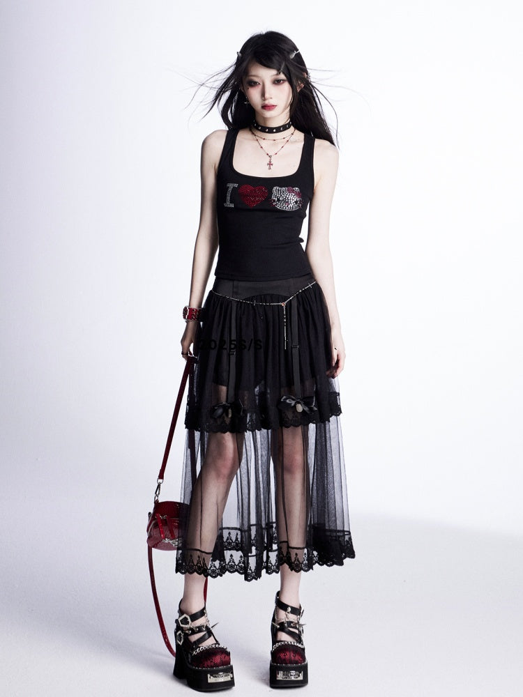 Tiered Mesh Skirt Trim Black Lace