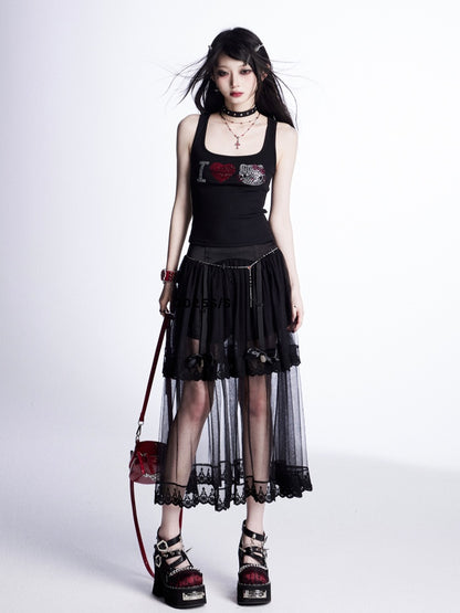 Tiered Mesh Skirt Trim Black Lace