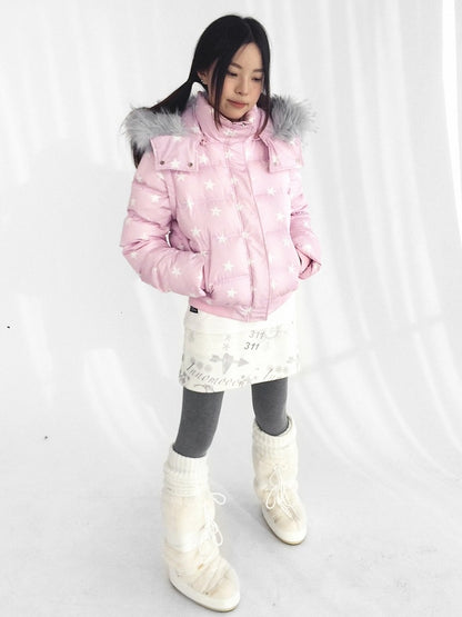 Detachable Jacket Trim Pink Daily Hood - Fur Hooded Winter Kawaii