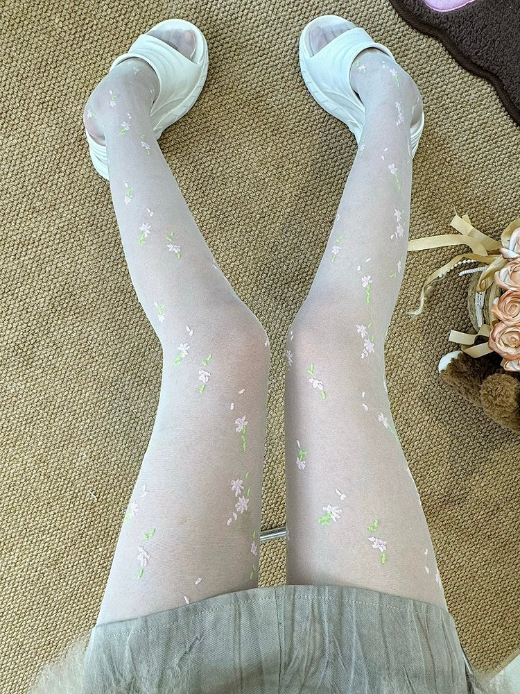 Details Tights White Floral