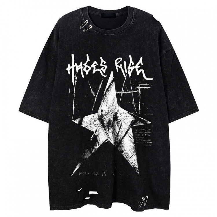 Black/White Vintage Washed Oversized Star Print T-Shirt
