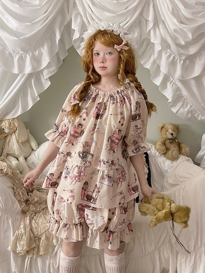 Süßes Pyjama-Set – Oberteil mit Puffärmeln und Pumphose