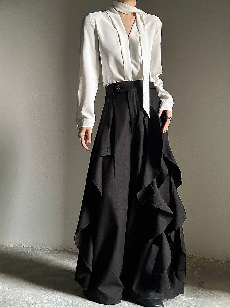 Prince White Charm V-Neck Chain Blouse + Cravat Button Cuffs Scarf Brooch with and