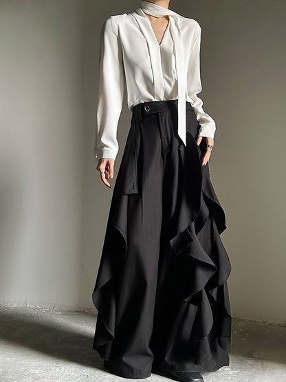 Prince White Charm V-Neck Chain Blouse + Cravat Button Cuffs Scarf Brooch with and