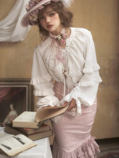 Layered Pink with Gothic Ruffles Fish-Tail Skirt Lolita