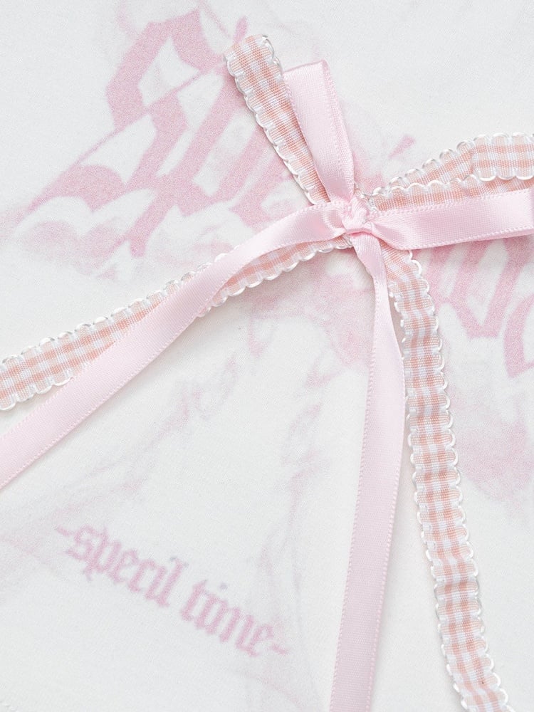 Off-Shoulder Pink Tee with Bow and Kitty Motif - Languid Park