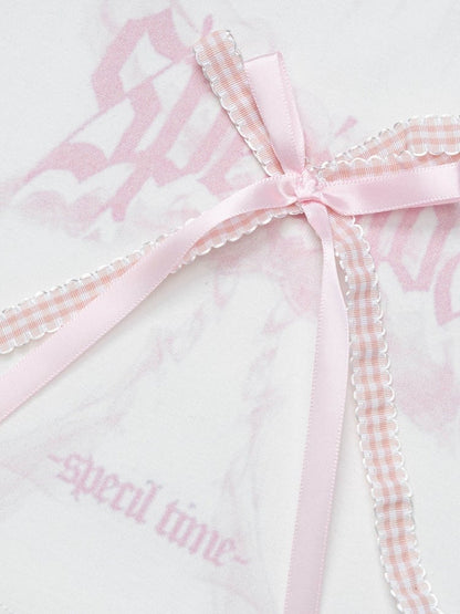 Off-Shoulder Pink Tee with Bow and Kitty Motif - Languid Park