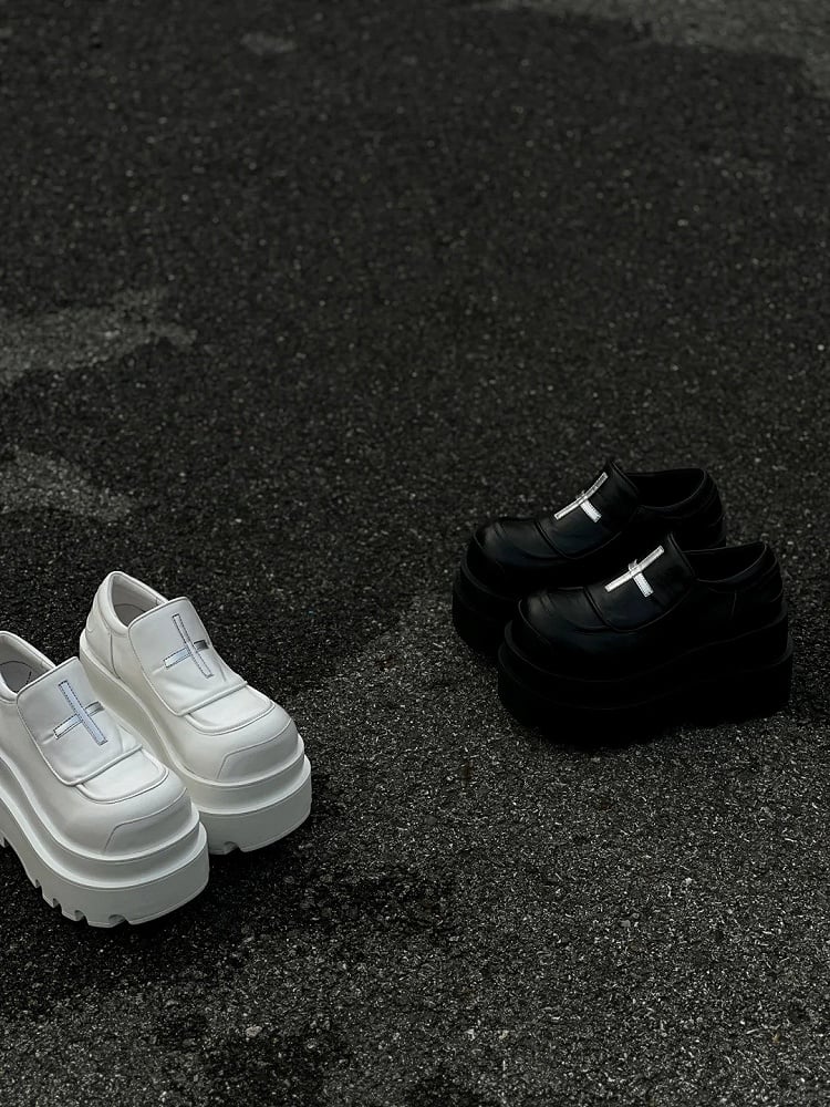 Black Punk Design Platforms Cross Easy with Slip-on