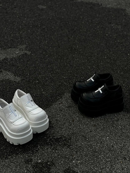 Black Punk Design Platforms Cross Easy with Slip-on