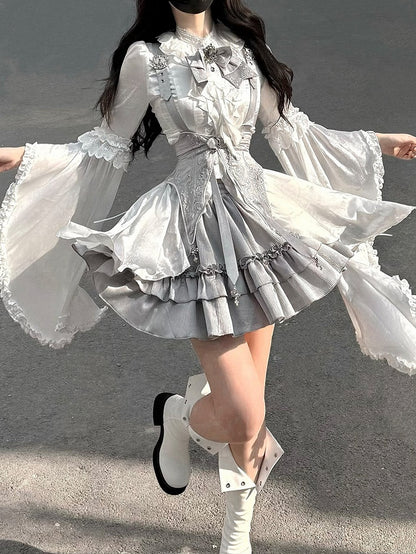 Gray Embroidered Gothic Lolita Corset Belt with Cross Charms - Unknown Star