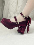 Mary die abnehmbare Stickerei Middle Janes Bowknot Red Lily Valley Wine of Heels