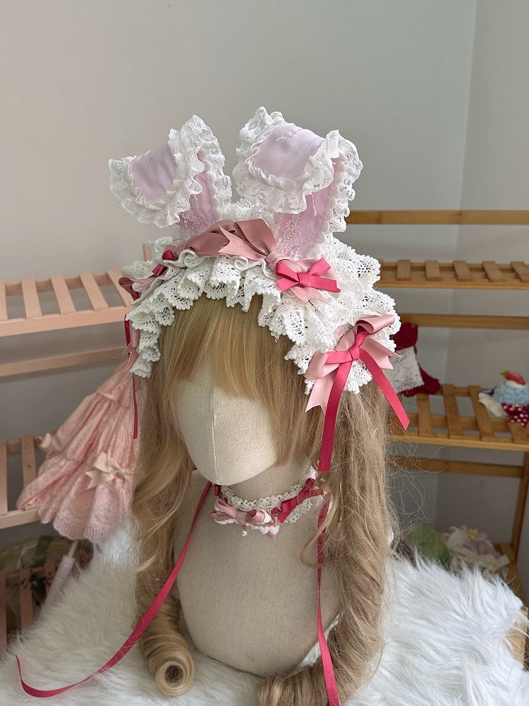 Ear Hairband Trim Pink/Light Details Pink Bow Lace Bunny