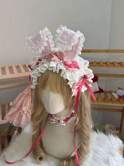 Ear Hairband Trim Pink/Light Details Pink Bow Lace Bunny