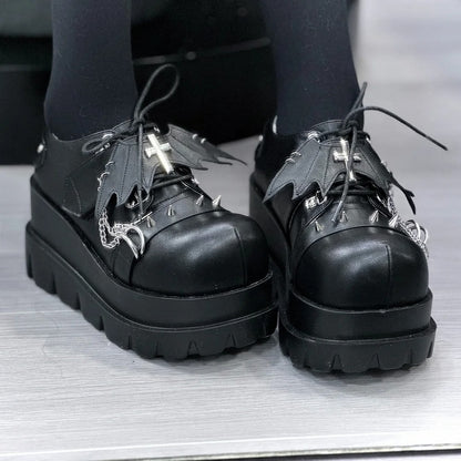 Chain Platforms Black Leather Charm PU Cross with Hybrid Detachable Embellishments Punk Stud in Fastening Matte