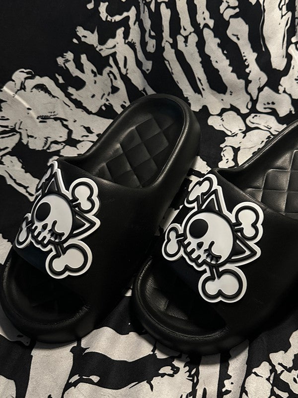 Weiße Gothic Sommer und Applikation Skelett Hausschuhe Schwarz