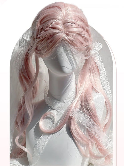 前髪ウェーブ 長さ ピンク 65cm ウィッグ付き