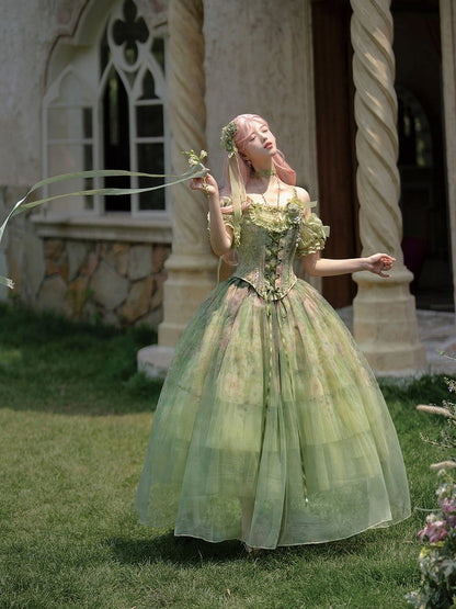 Green Oil Painting Lolita Layered Tulle Skirt - Nine Odes
