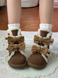 Brown Boots Loop Sweet Lolita Detachable Sole Fastener Platform Accents - and Dark 3cm Hook Bow