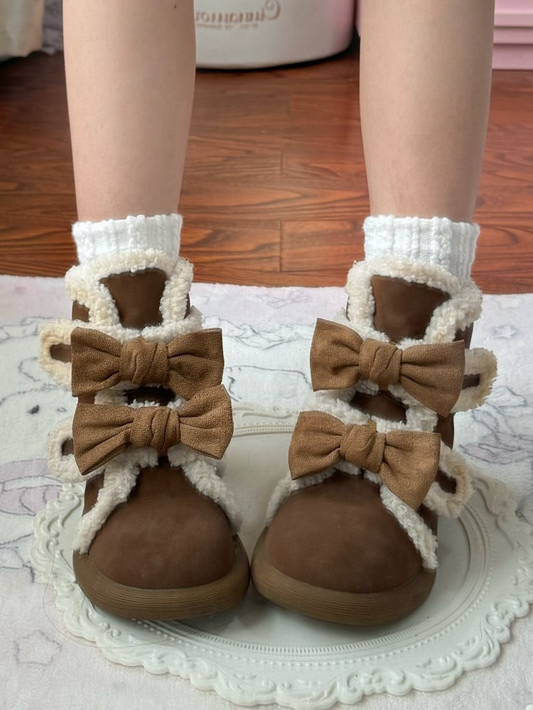 Brown Boots Loop Sweet Lolita Detachable Sole Fastener Platform Accents - and Dark 3cm Hook Bow