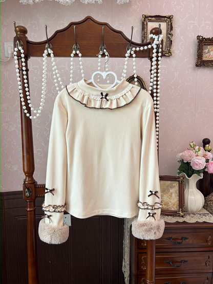 Long Autumn/Winter Ruffles Lolita Top Sleeves Coffee with Cozy