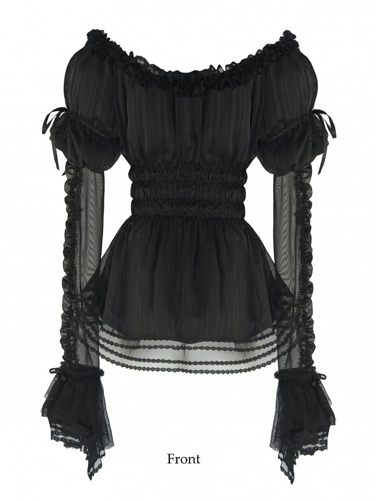 Cuffs Black Blouse Lace Off-the-shoulder Lolita with