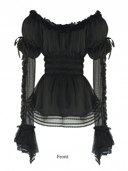 Cuffs Black Blouse Lace Off-the-shoulder Lolita with