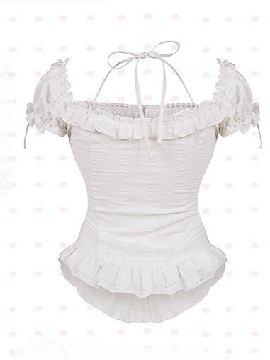 Closure and Top Sleeve Button Heart-Shaped Pink White Puff Neckline Plaid with