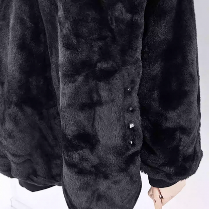 Details Kei for Studded with Plush Fall Cat-Ear Black and Jirai Winter Coat Hood