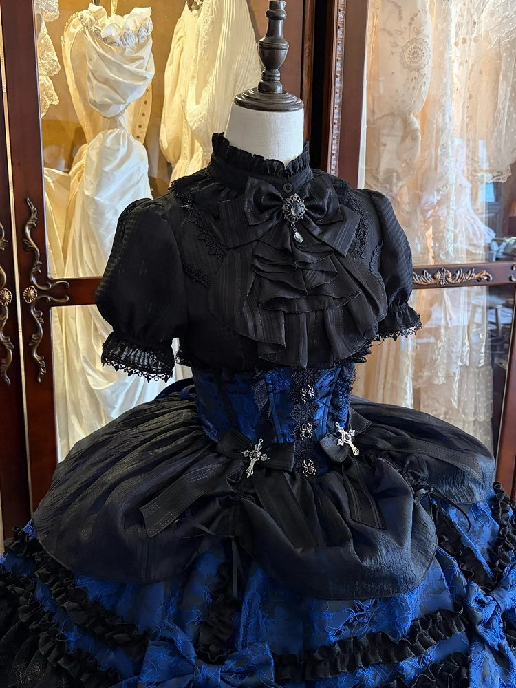 Gothic Puff Sleeve Shirt with Spider Cross, Black & Blue - Pear Island Sweet Tea