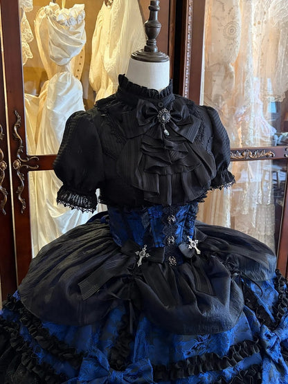 Gothic Puff Sleeve Shirt with Spider Cross, Black & Blue - Pear Island Sweet Tea