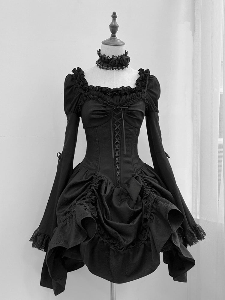 Skirt Lolita Corset Spaghetti Dress Straps Waist Jumper Black Gothic