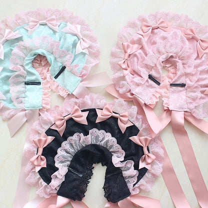 ピンクの蝶結びディテール、レーストリムのボンネット