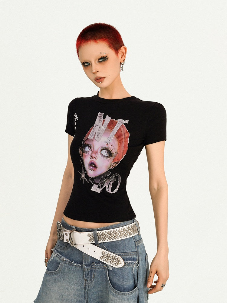 Graphic Slim-Fit Girl Punk Redhead Black T-shirt