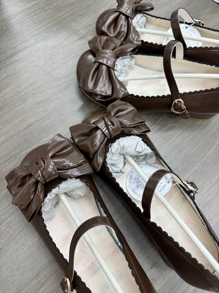 Bow with Brown Snap Janes Decor Sweet Heeled Fastener Heart 3cm Mary Lolita