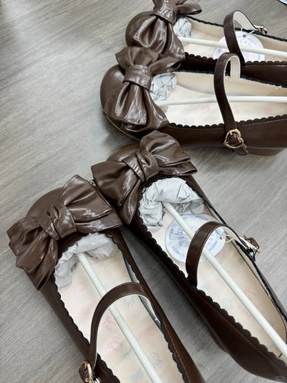 Bow with Brown Snap Janes Decor Sweet Heeled Fastener Heart 3cm Mary Lolita