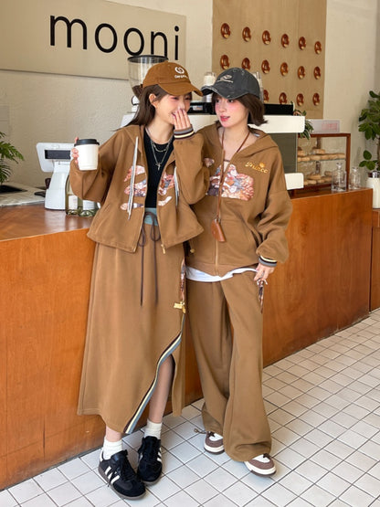 Brown Drawstring Cuffs Wide-Leg Pants Millard Fashion Prince Print Vintage