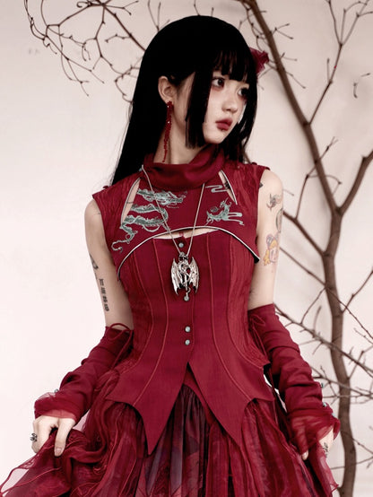 Gothic Dragon and Sword Pendant Necklace