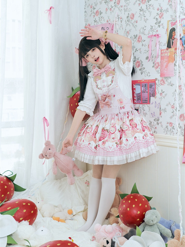 ホワイト＆ピンクのリボン付きピーターパンカラーのスイートロリータブラウス