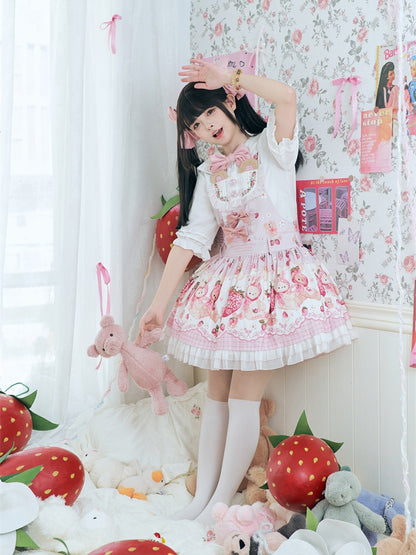 ホワイト＆ピンクのリボン付きピーターパンカラーのスイートロリータブラウス