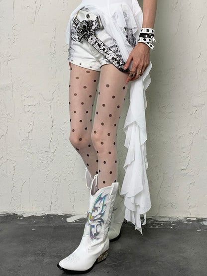 Polka-dot Y2K Pattern White Gyaru Fashion Tights