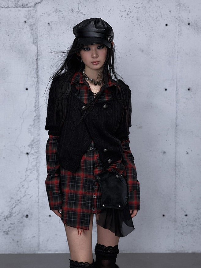 Hem Sleeve Tie Asymmetric Dye with Black Long Wasteland Top Red Punk