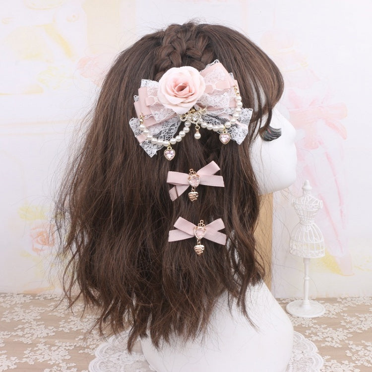 Crown 5 Heart Hairclip Jirai Rhinestone Kei Color Bowknot Options