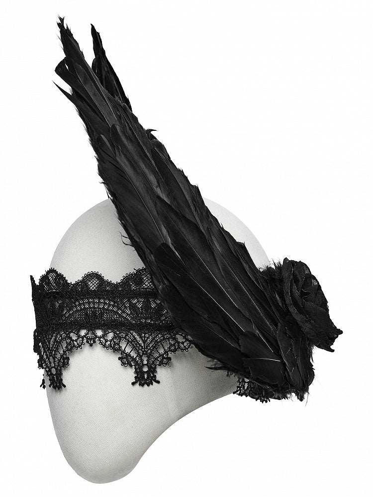Dark Gothic Wing Hair Accessory with Detachable Lace Headband - Punk Rave